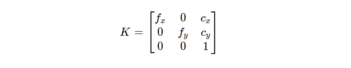 Camera intrinsic matrix formula with focal length and optical center terms