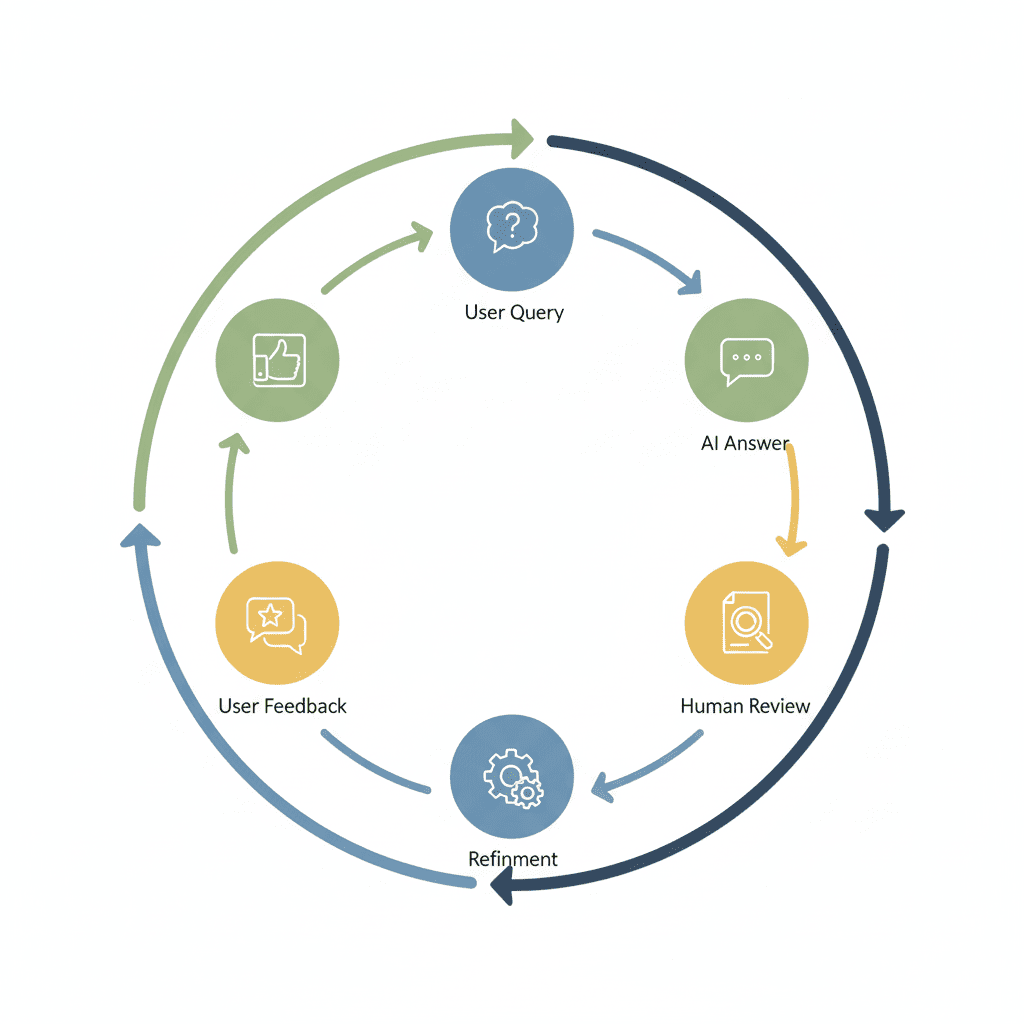 Illustration of the daily vet and pet-parent review loop refining EverWiz's answers