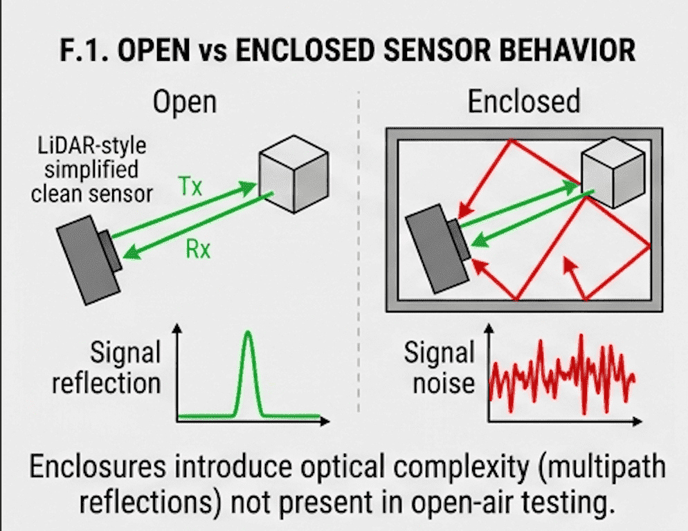 Comparison of stable open-air readings versus noisy in-enclosure readings