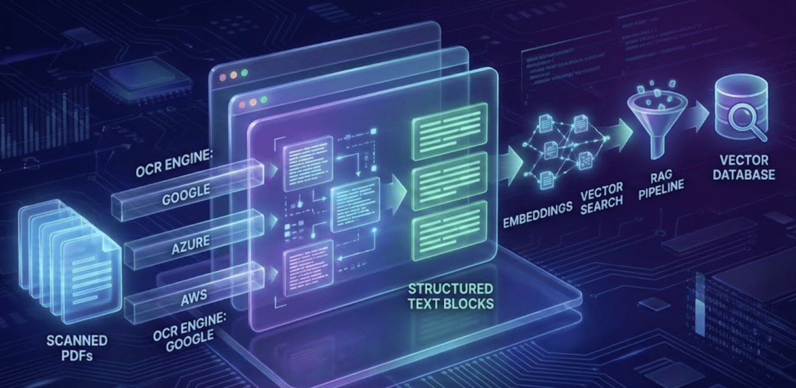 Overview graphic comparing OCR providers feeding into a RAG pipeline