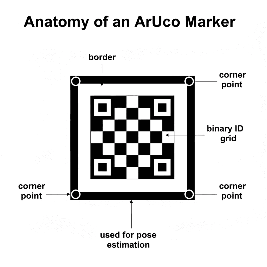 Example ArUco markers with binary square patterns and black borders
