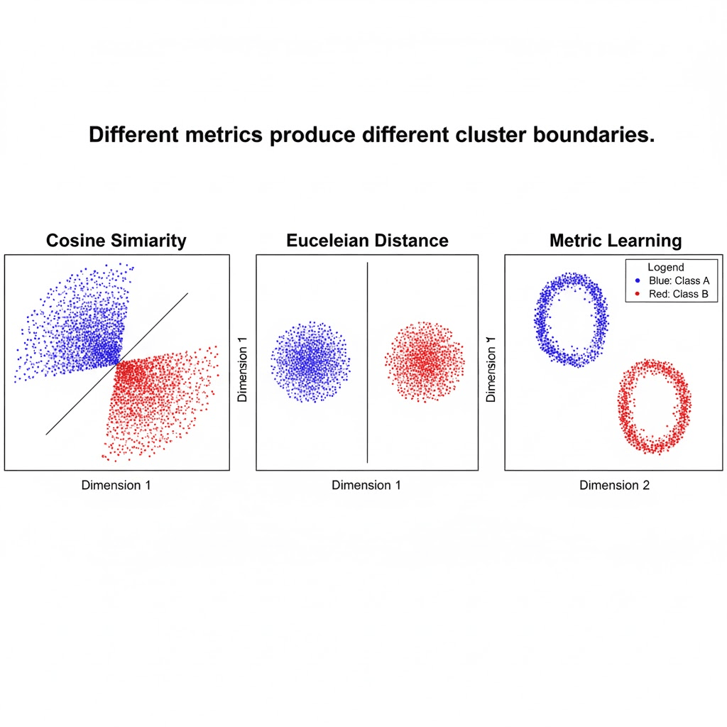 Comparison of cosine, Euclidean, Manhattan, SSIM, and learned similarity metrics