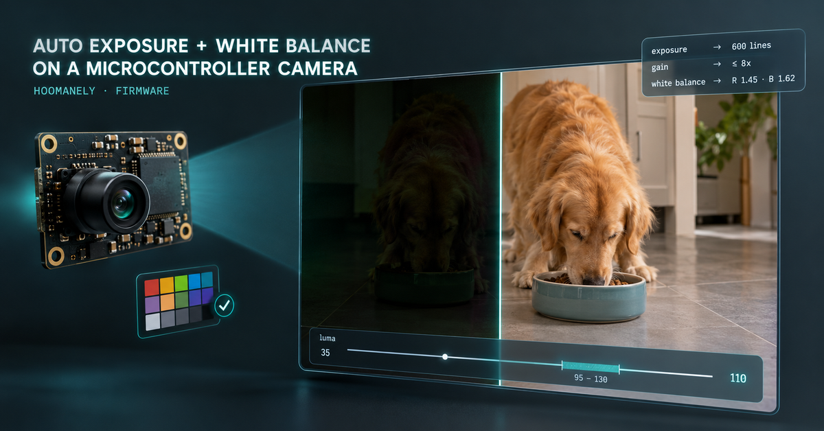 Auto exposure and white balance on a microcontroller camera